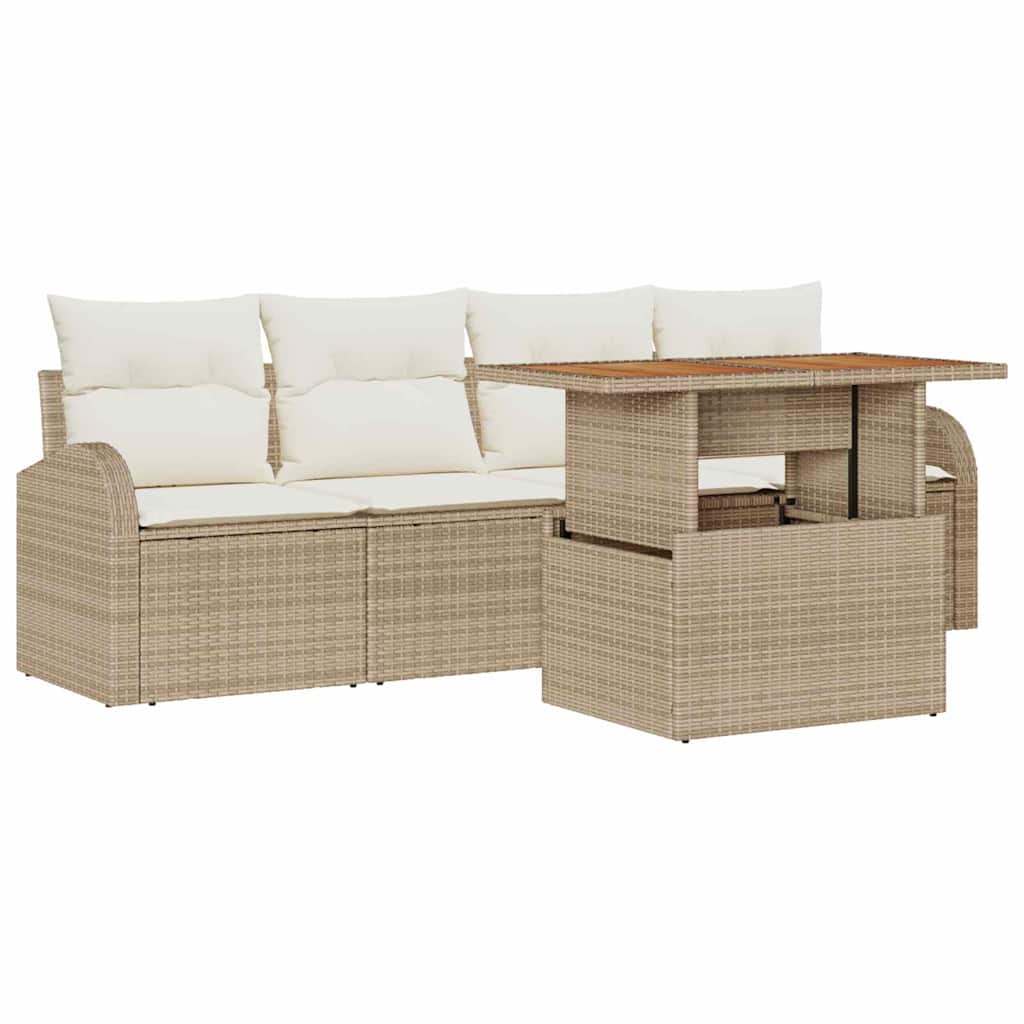 Set Divano da Giardino con cuscino 5 pcs beige e panna