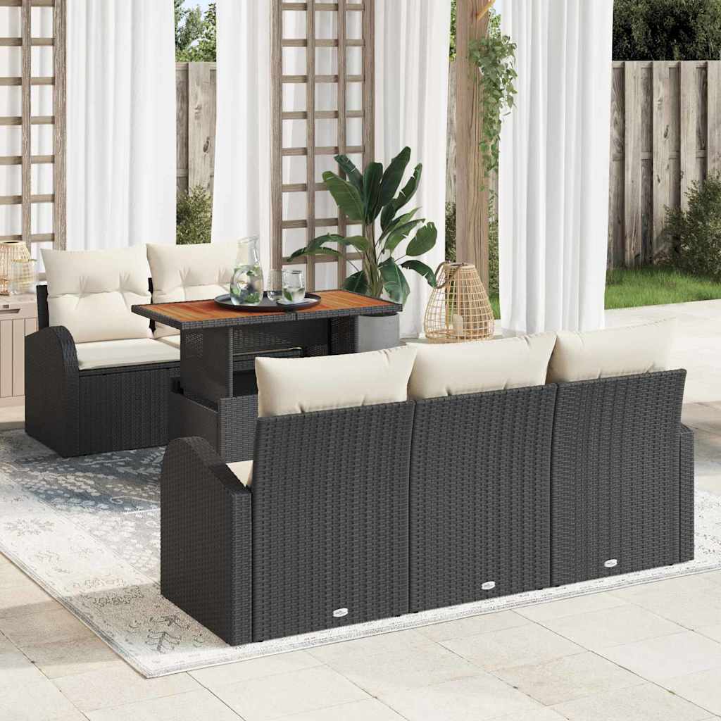Set Divano da Giardino con cuscino 6 pcs Nero e crema | homemem39