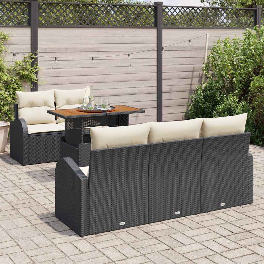 Set Divano da Giardino con cuscino 6 pcs Nero e crema | homemem39