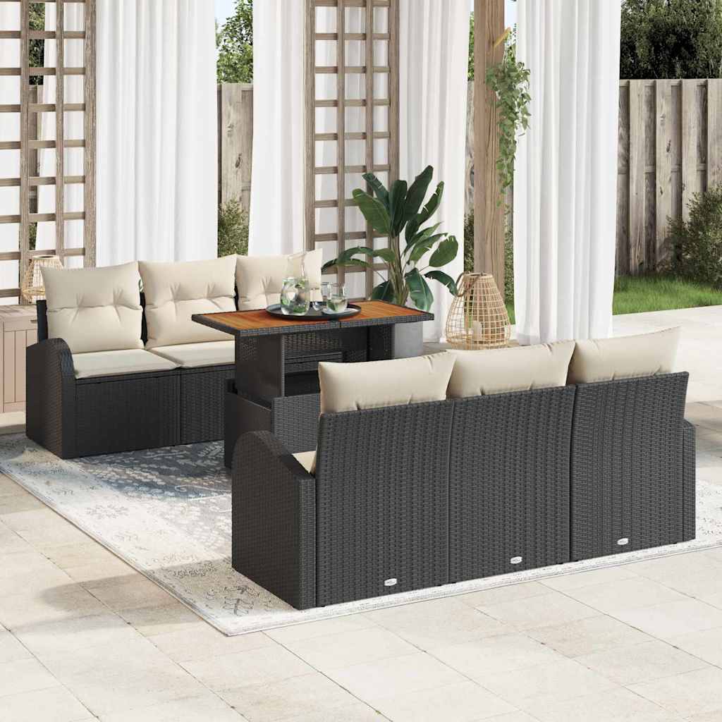 Set Divano da Giardino con cuscino 7 pcs Nero e crema | homemem39