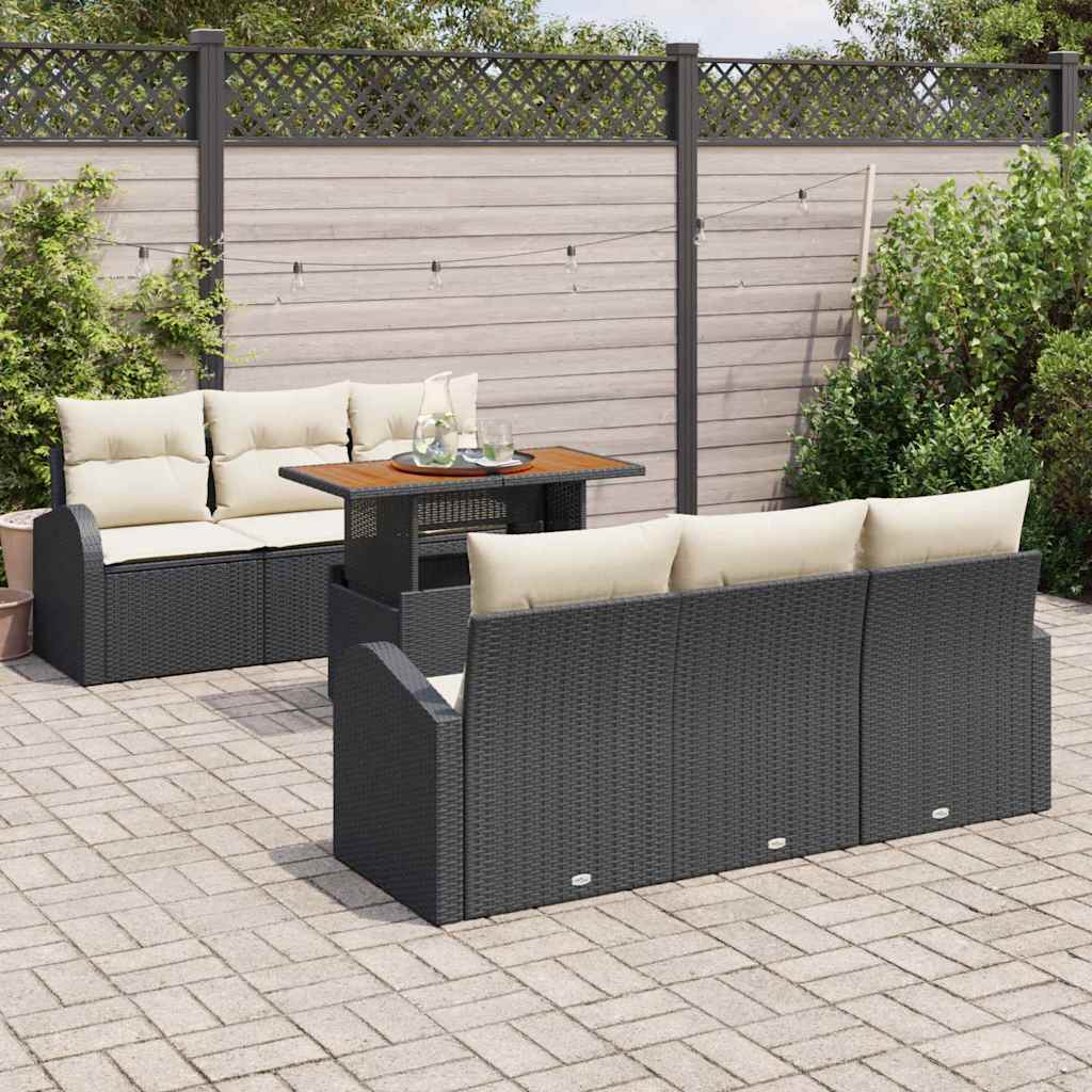 Set Divano da Giardino con cuscino 7 pcs Nero e crema | homemem39