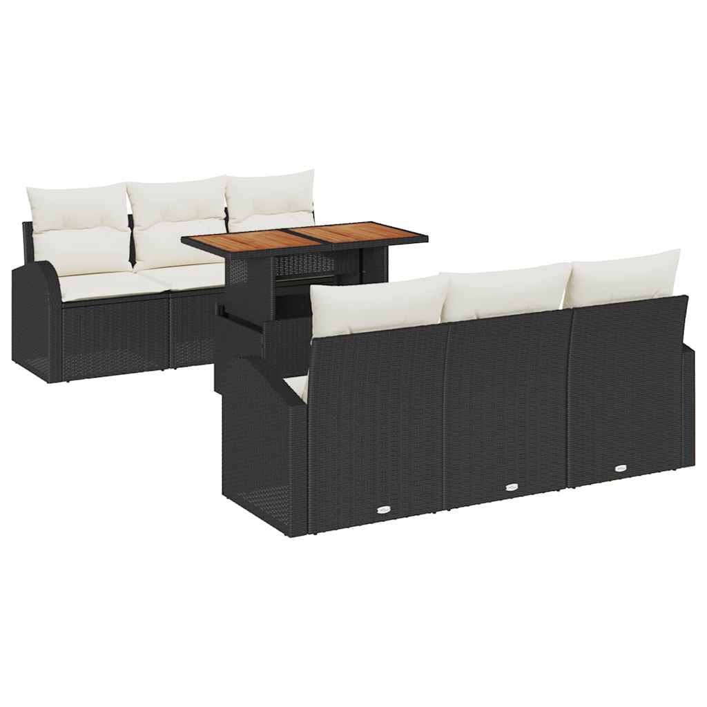 Set Divano da Giardino con cuscino 7 pcs Nero e crema | homemem39