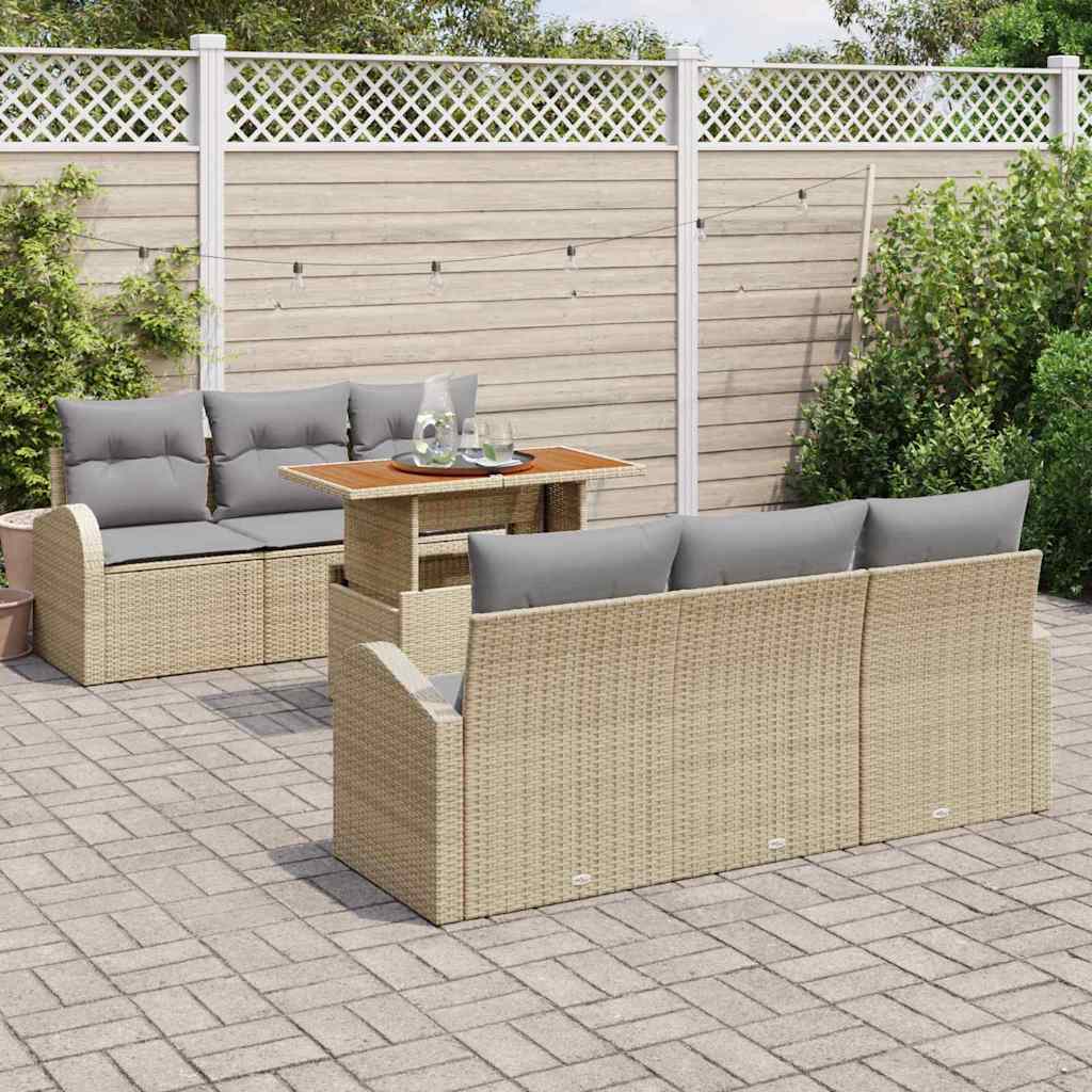 Set Divano da Giardino con cuscino 7 pcs beige e grigio chiaro | homemem39