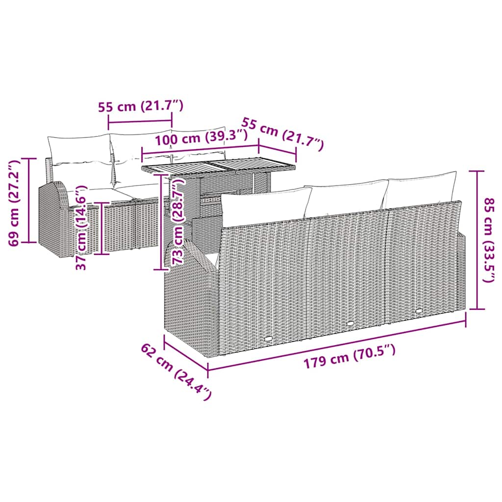 Set Divano da Giardino con cuscino 7 pcs beige e panna