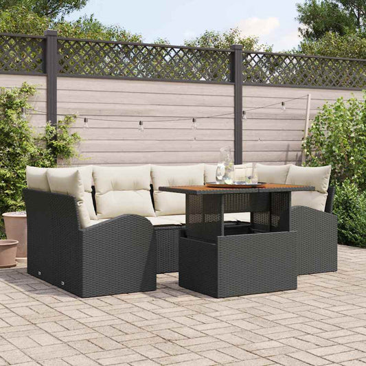 Set Divano da Giardino con cuscino 7 pcs Nero e crema