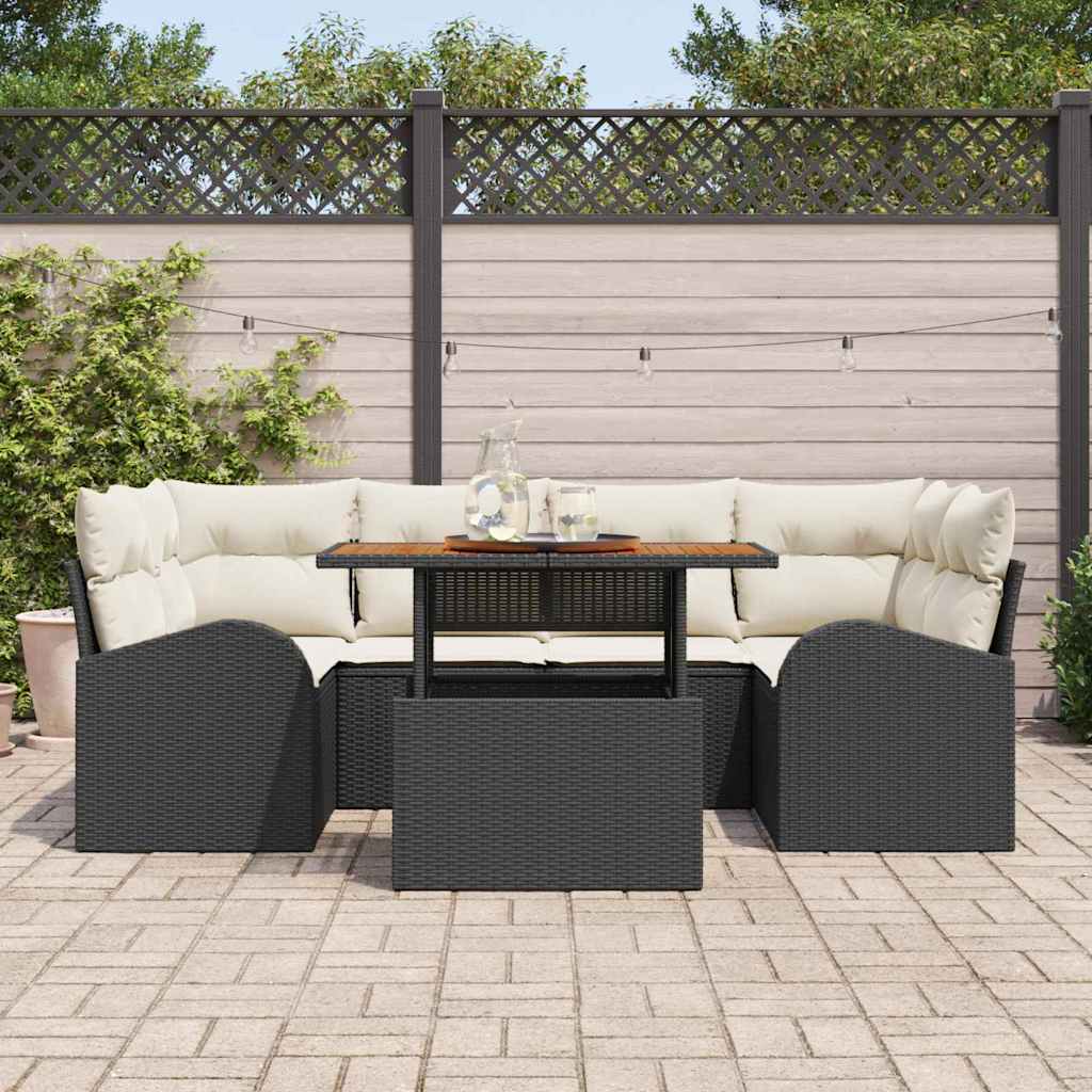 Set Divano da Giardino con cuscino 7 pcs Nero e crema | homemem39