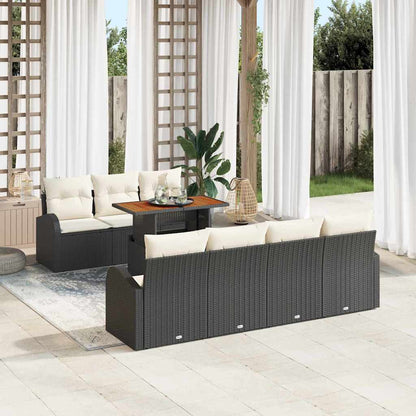 Set Divano da Giardino con cuscino 8 pcs Nero e crema | homemem39