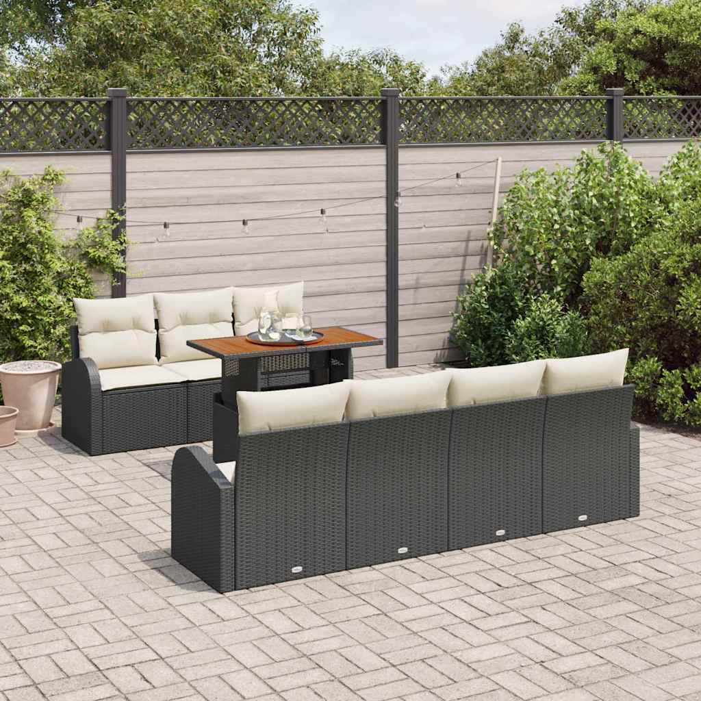 Set Divano da Giardino con cuscino 8 pcs Nero e crema | homemem39