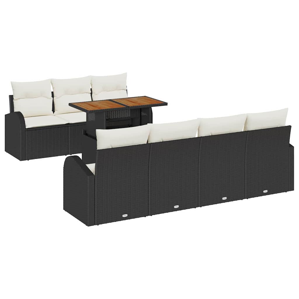 Set Divano da Giardino con cuscino 8 pcs Nero e crema | homemem39