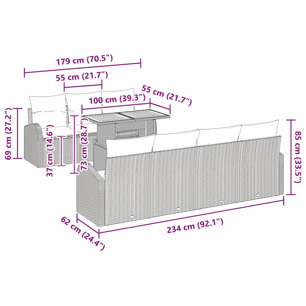Set Divano da Giardino con cuscino 8 pcs beige e panna