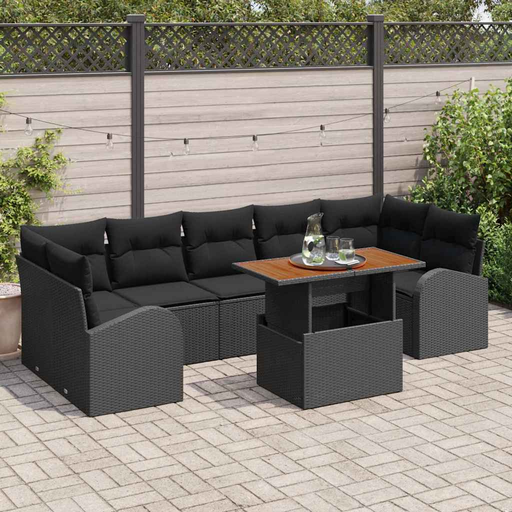 Set Divano da Giardino con cuscino 8 pcs Nero | homemem39