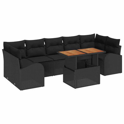 Set Divano da Giardino con cuscino 8 pcs Nero | homemem39