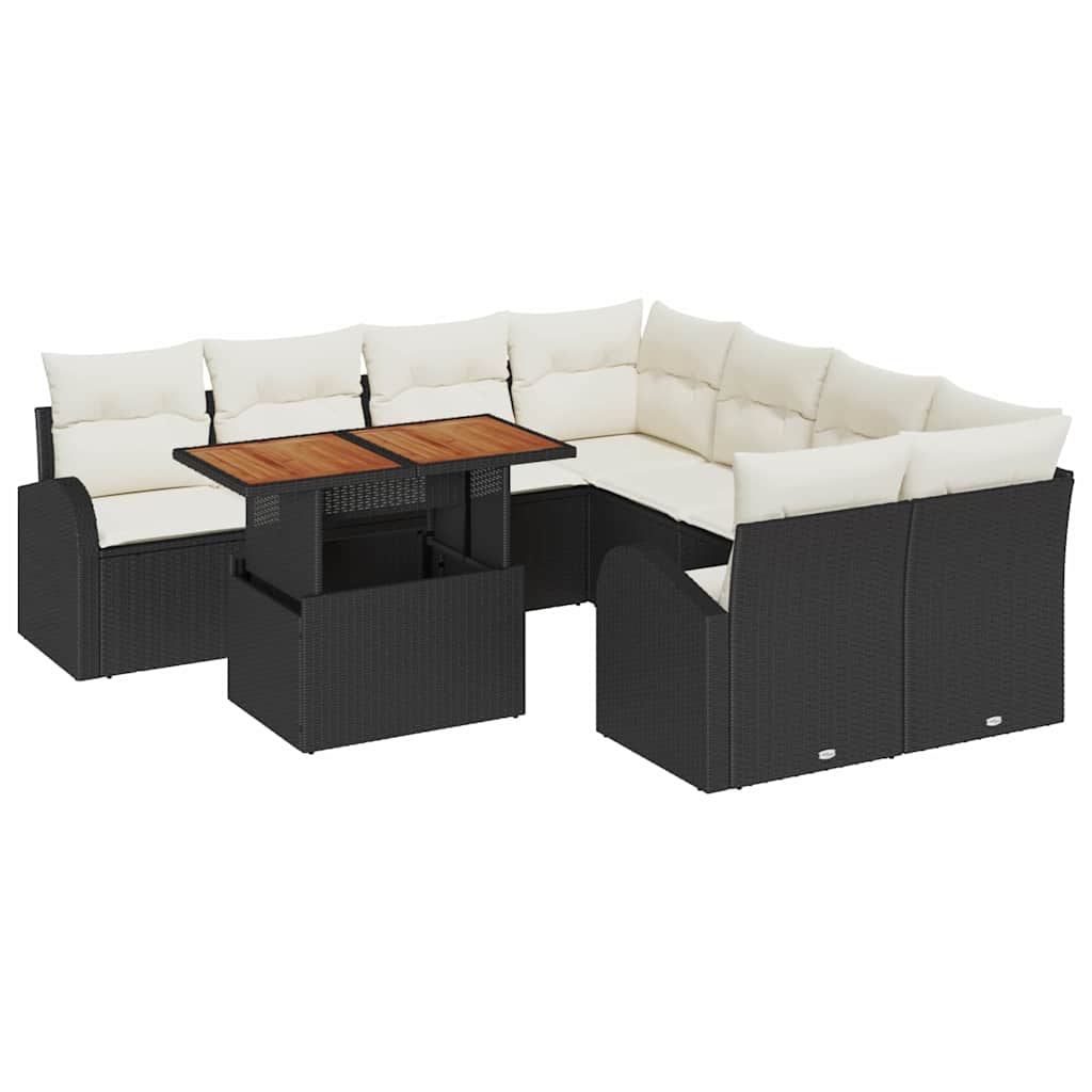 Set Divano da Giardino con cuscino 9 pcs Nero e crema | homemem39