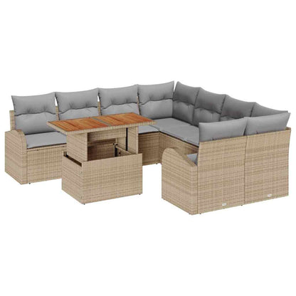 Set Divano da Giardino con cuscino 9 pcs beige e grigio chiaro | homemem39