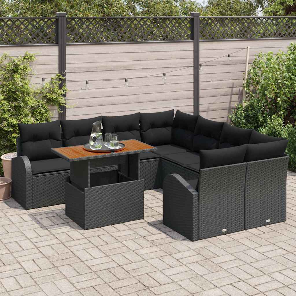 Set Divano da Giardino con cuscino 9 pcs Nero | homemem39