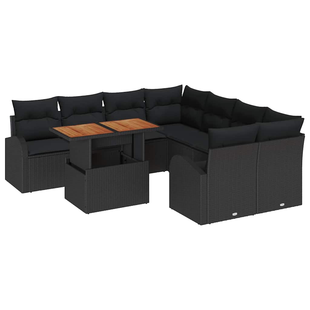 Set Divano da Giardino con cuscino 9 pcs Nero | homemem39