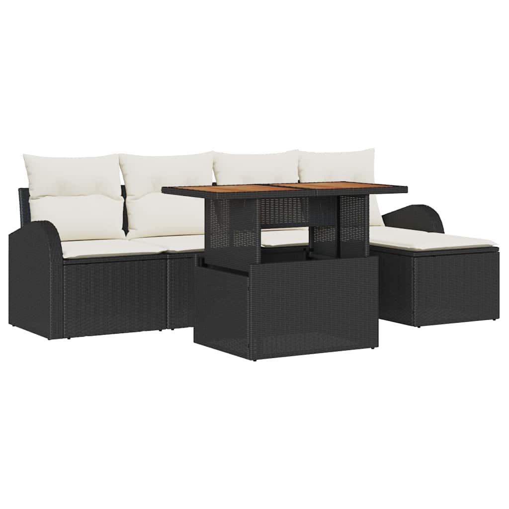 Set Divano da Giardino con cuscino 6 pcs Nero e crema | homemem39