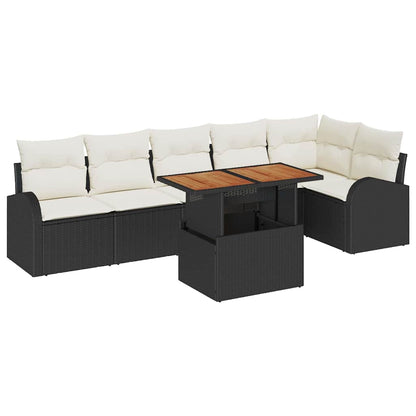 Set Divano da Giardino con cuscino 7 pcs Nero e Crema