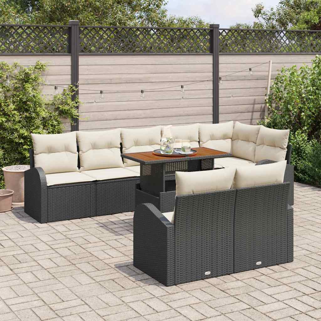 Set Divano da Giardino con cuscino 9 pcs Nero e crema | homemem39