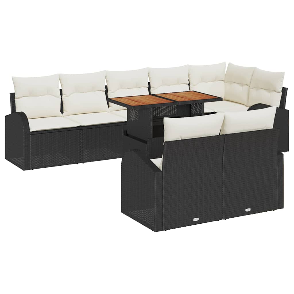 Set Divano da Giardino con cuscino 9 pcs Nero e crema | homemem39