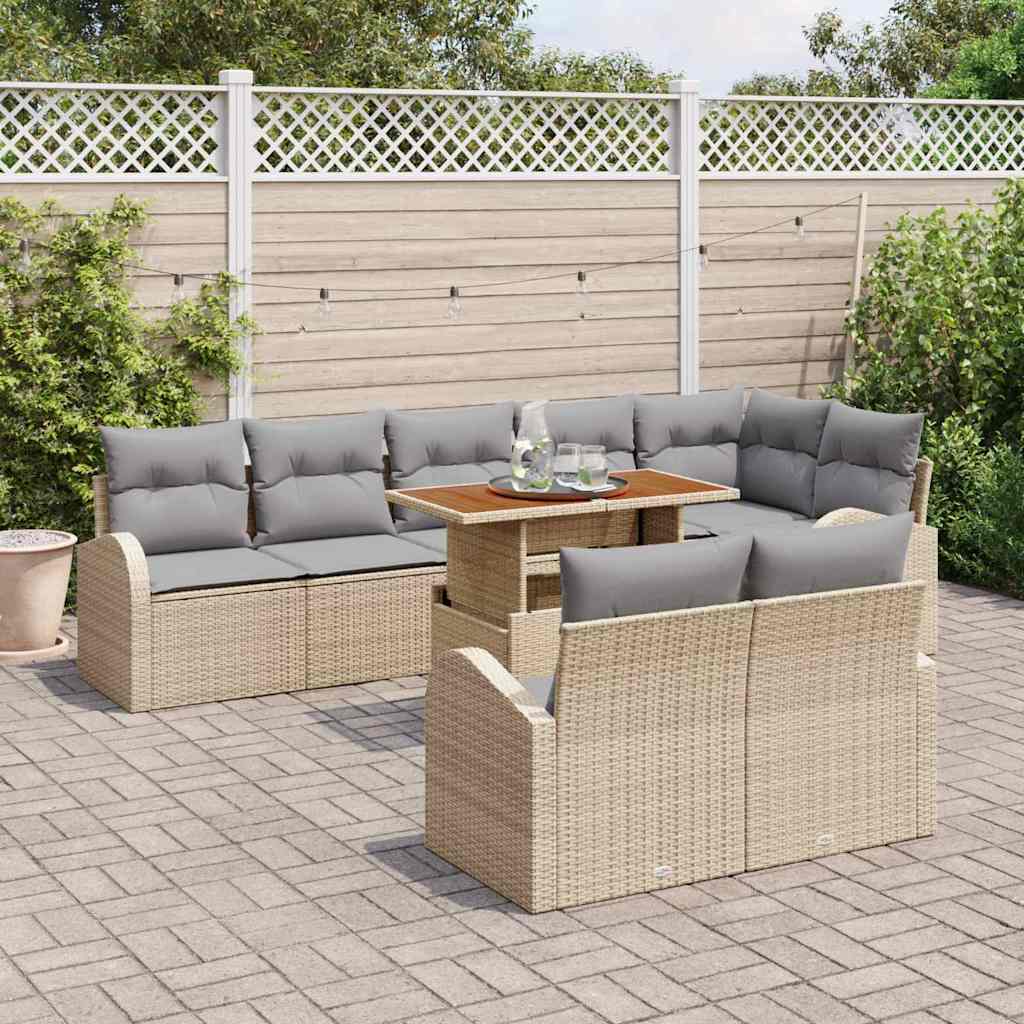 Set Divano da Giardino con cuscino 9 pcs beige e grigio chiaro | homemem39
