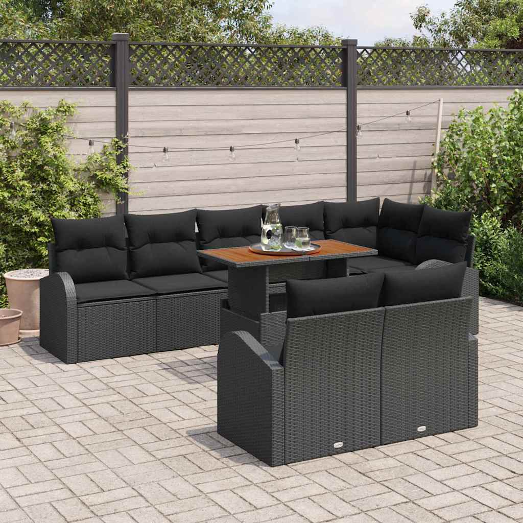 Set Divano da Giardino con cuscino 9 pcs Nero | homemem39