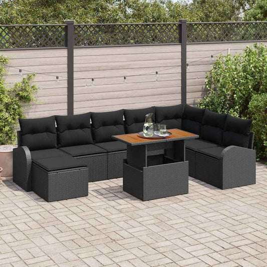 Set Divano da Giardino con cuscino 9 pcs Nero