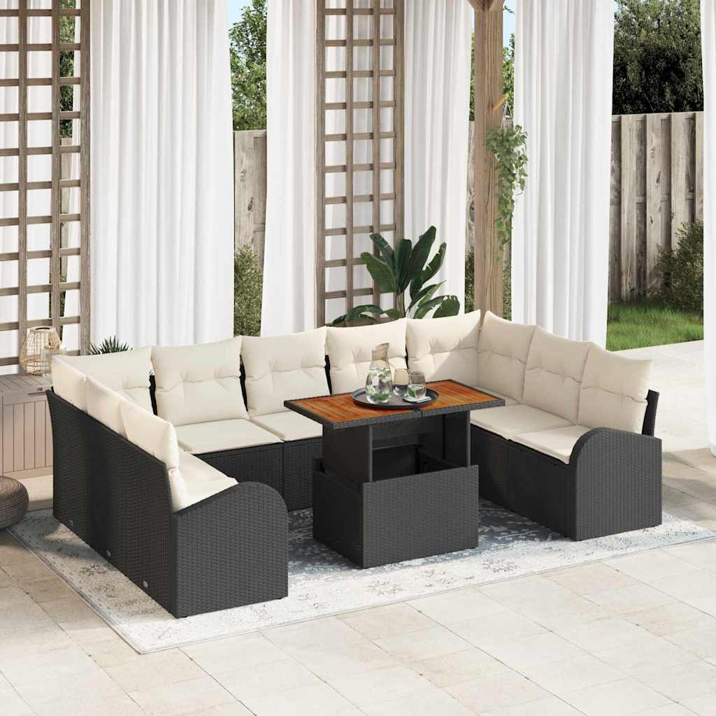 Set Divano da Giardino con cuscino 10 pcs Nero e crema | homemem39