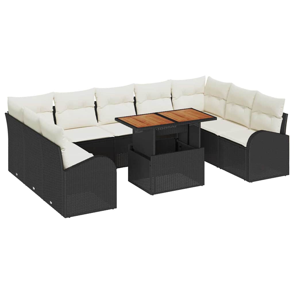 Set Divano da Giardino con cuscino 10 pcs Nero e crema | homemem39