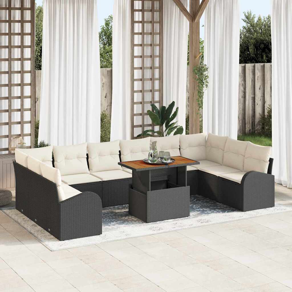 Set Divano da Giardino con cuscino 11 pcs Nero e crema | homemem39