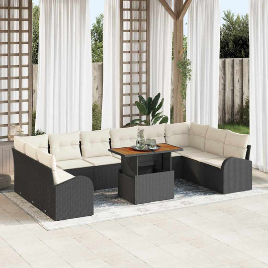 Set Divano da Giardino con cuscino 11 pcs Nero e crema