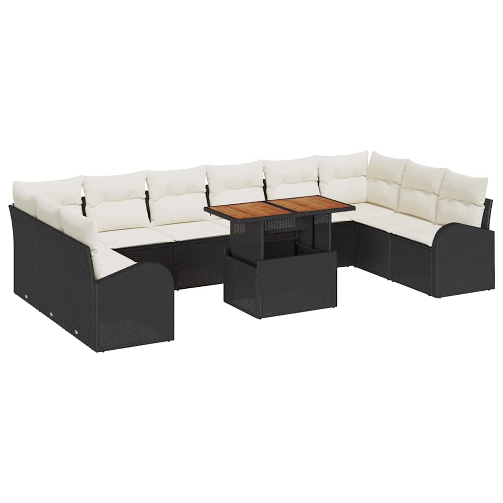 Set Divano da Giardino con cuscino 11 pcs Nero e crema | homemem39