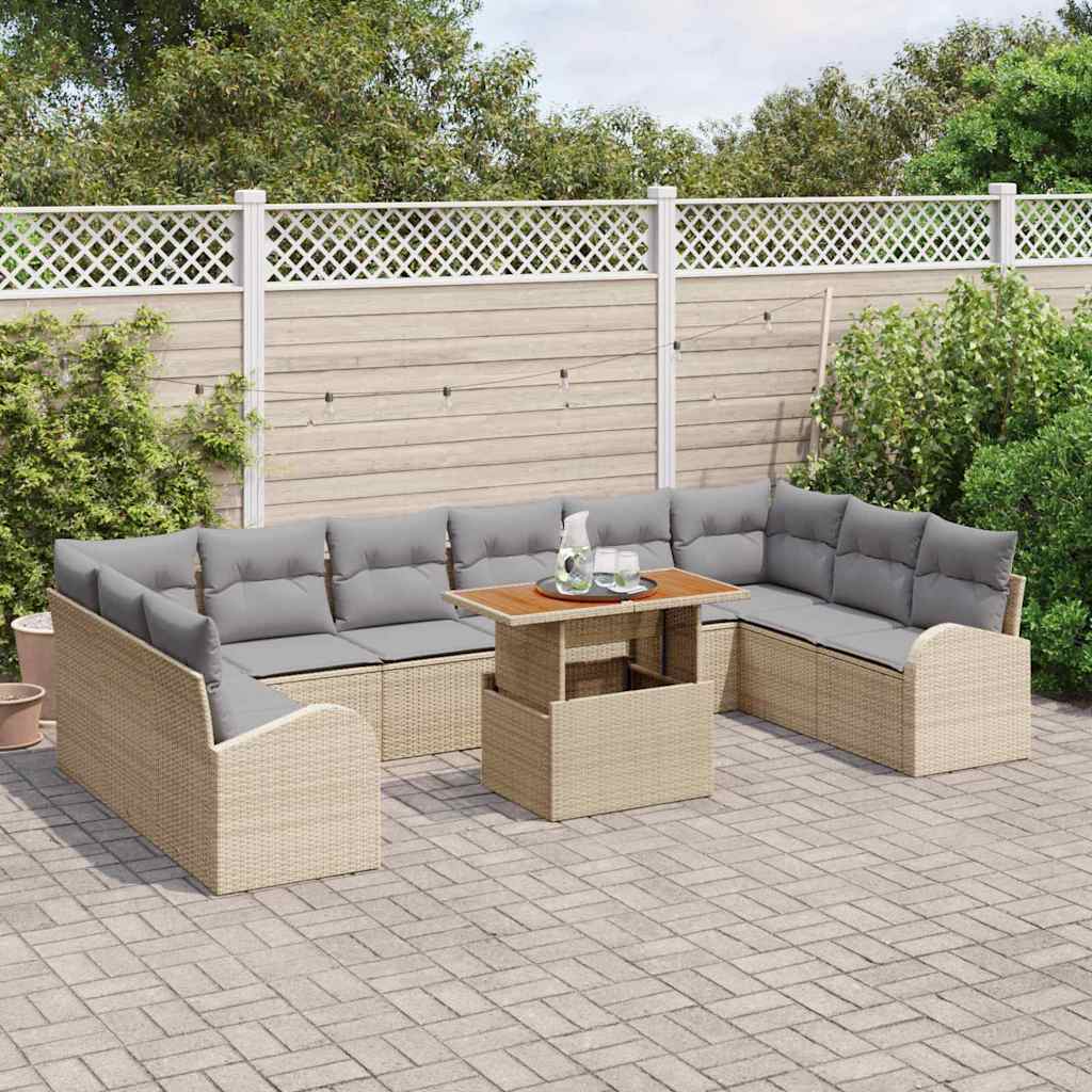 Set Divano da Giardino con cuscino 11 pcs beige e grigio chiaro | homemem39