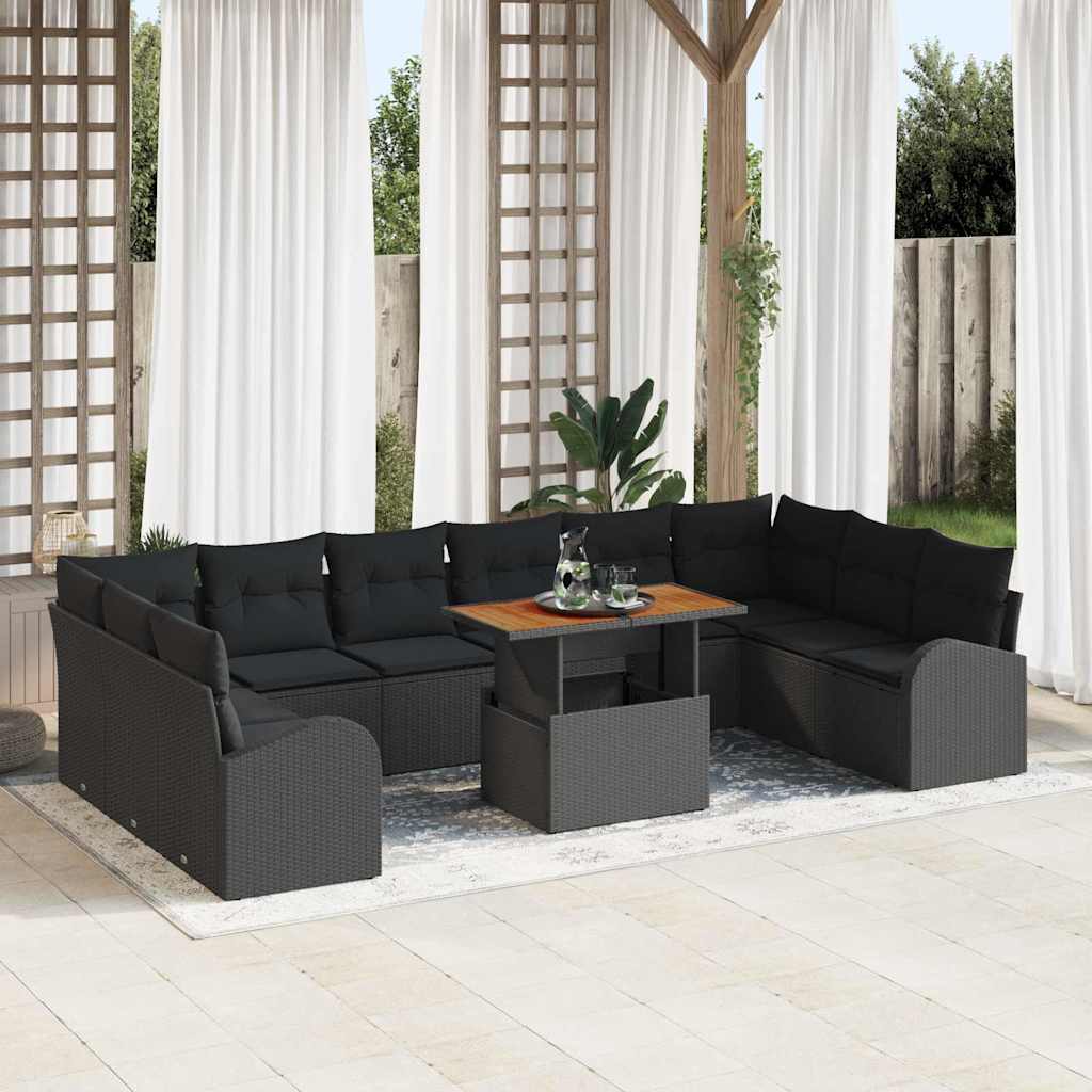 Set Divano da Giardino con cuscino 11 pcs Nero | homemem39