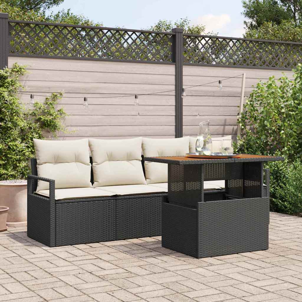 Set Divano da Giardino con cuscino 5 pcs Nero e crema | homemem39