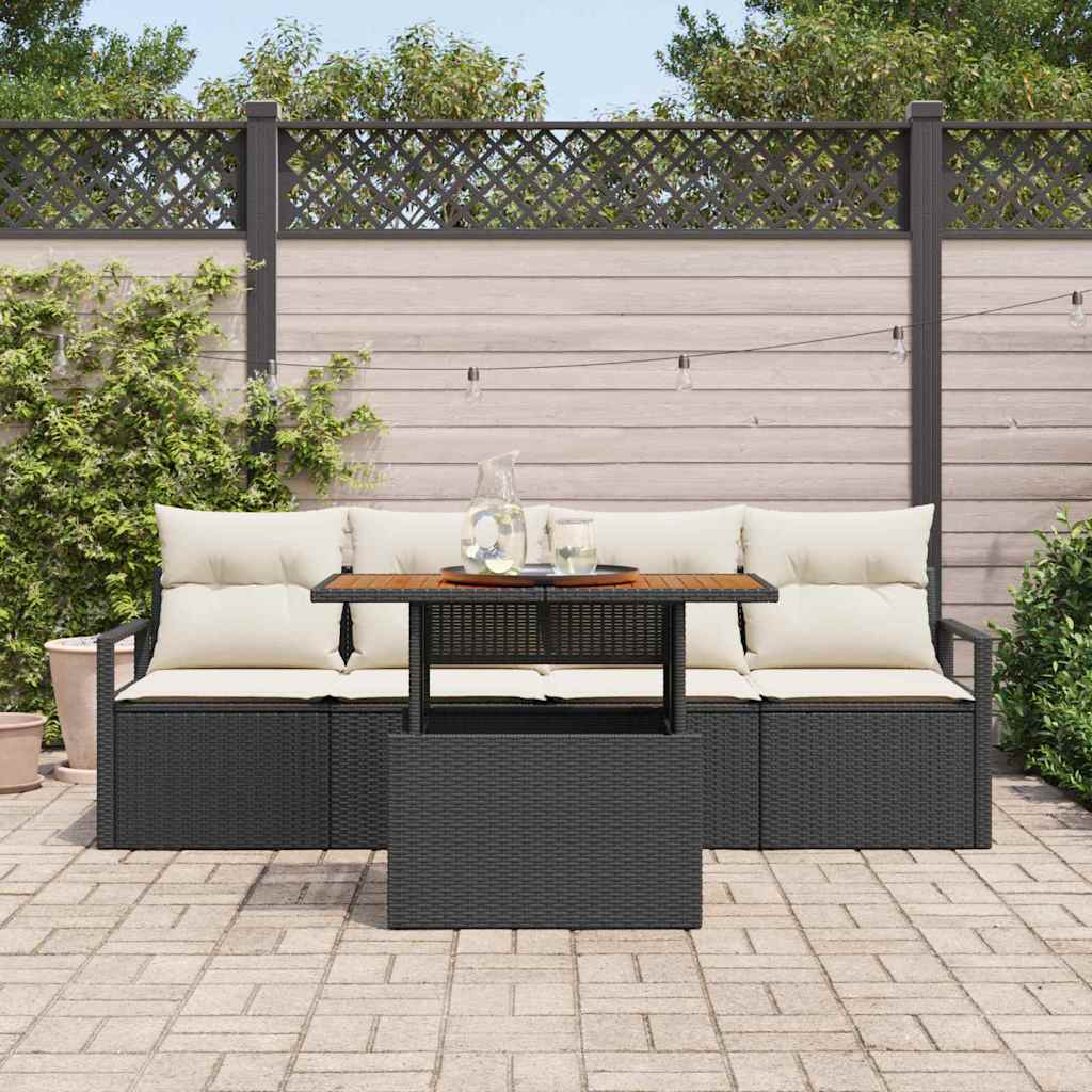 Set Divano da Giardino con cuscino 5 pcs Nero e crema | homemem39