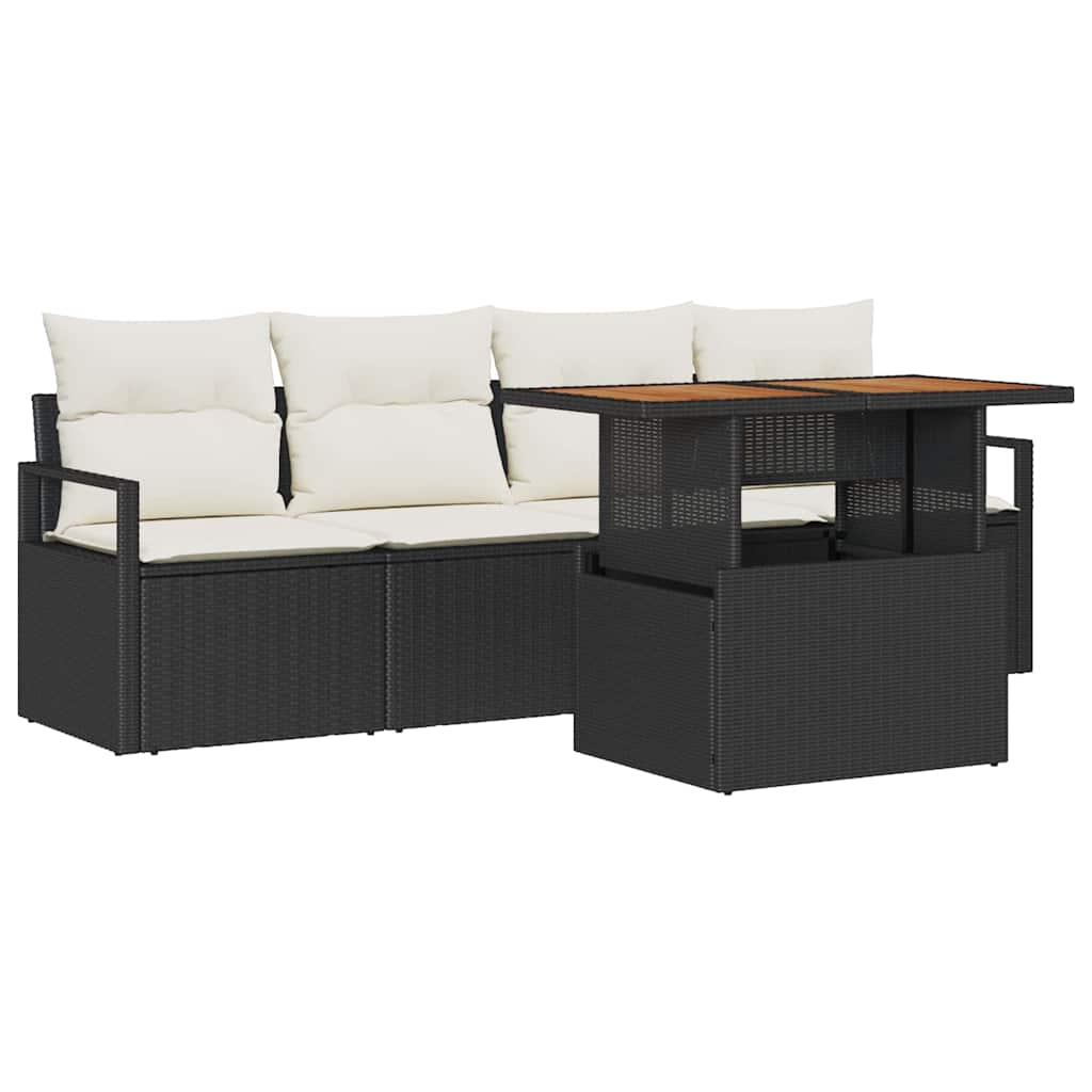 Set Divano da Giardino con cuscino 5 pcs Nero e crema | homemem39