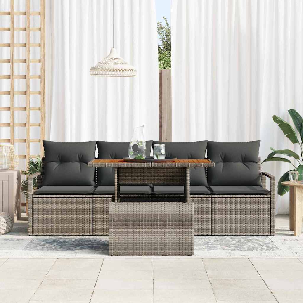 Set Divano da Giardino con cuscino 5 pcs Grigio | homemem39