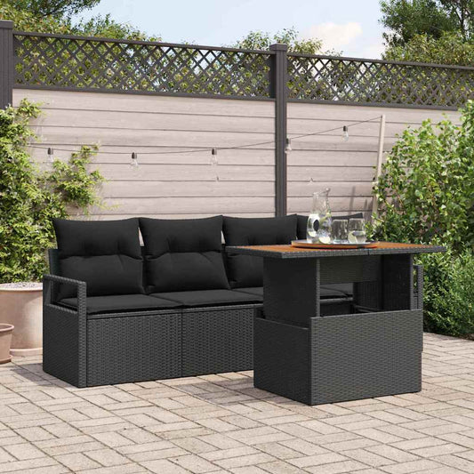 Set Divano da Giardino 5 pz 4-Numero di posti Nero