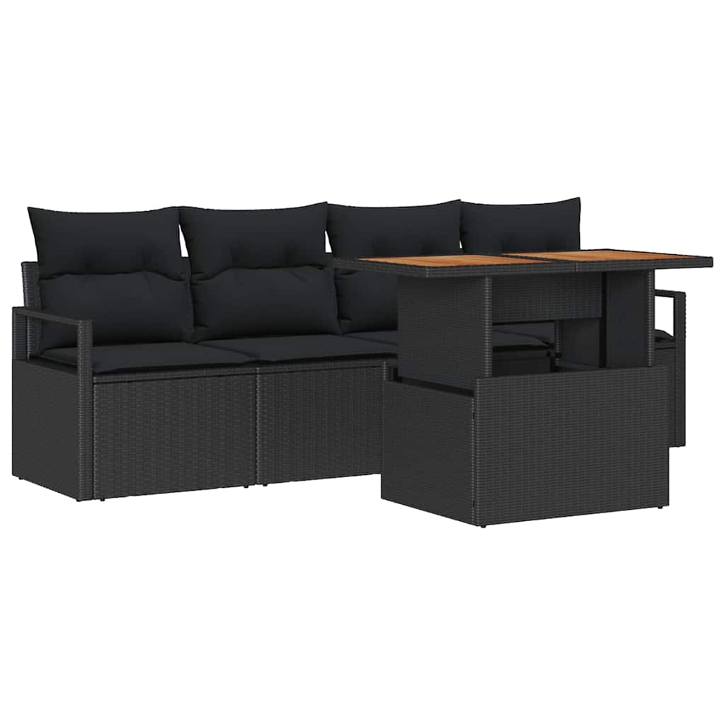 Set Divano da Giardino 5 pz 4-Numero di posti Nero