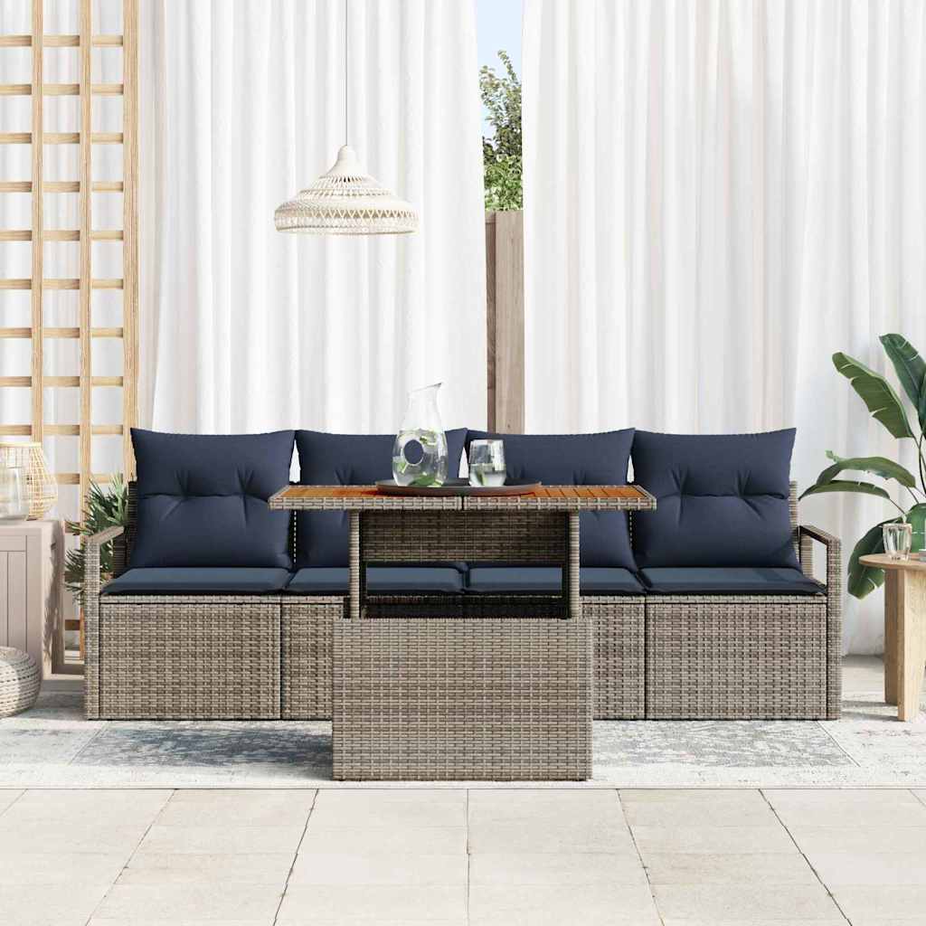 Set Divano da Giardino con cuscino 5 pcs grigio e blu navy | homemem39