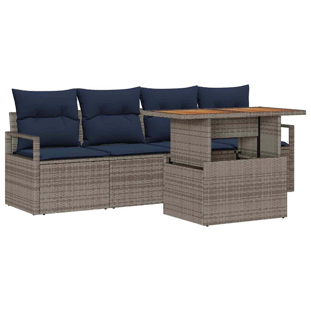 Set Divano da Giardino con cuscino 5 pcs grigio e blu navy | homemem39