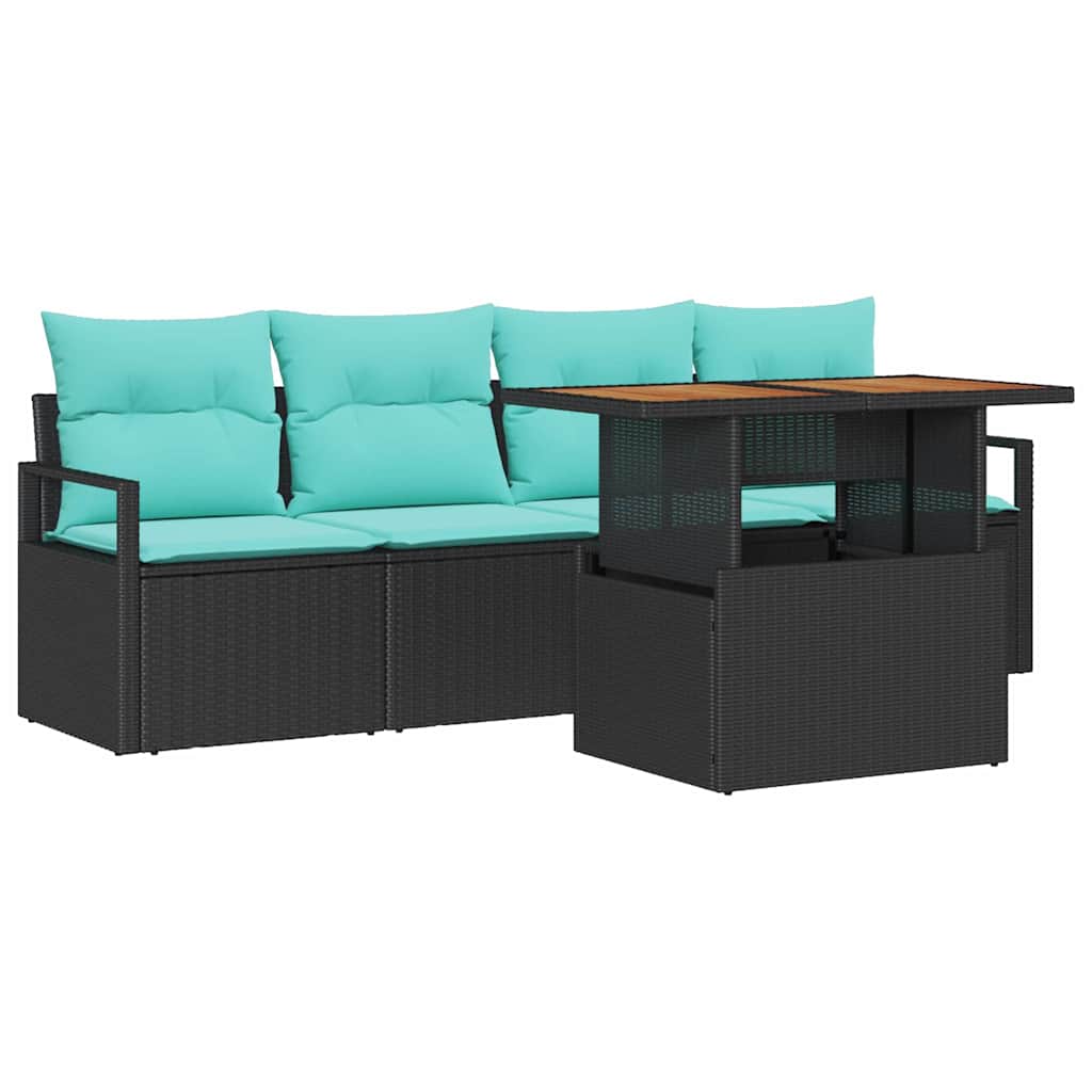 Set Divano da Giardino con cuscino 5 pcs Nero e blu | homemem39