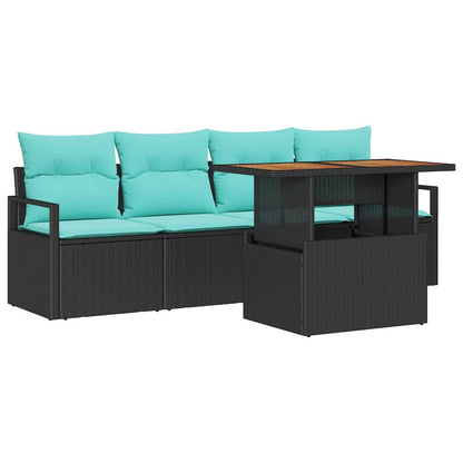 Set Divano da Giardino con cuscino 5 pcs Nero e blu | homemem39