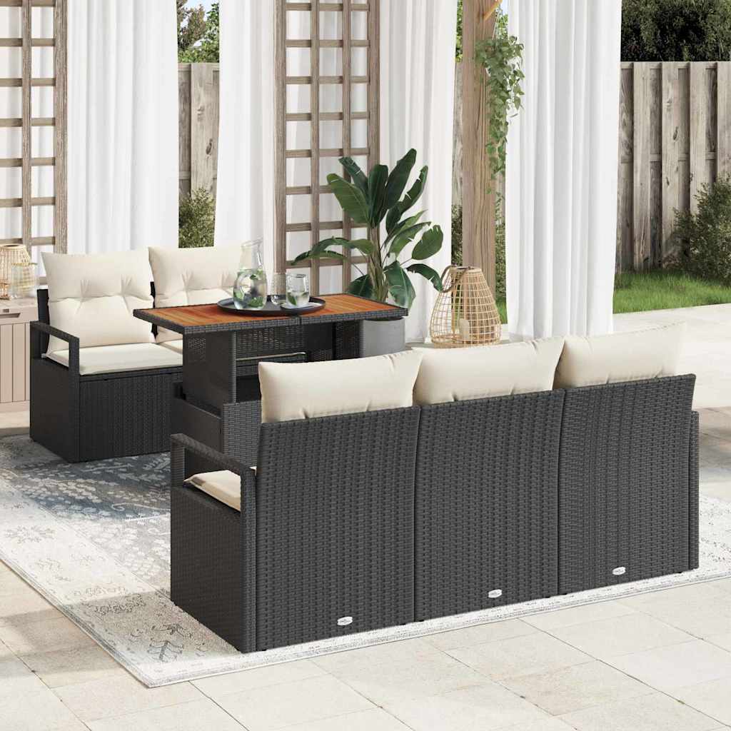 Set Divano da Giardino con cuscino 6 pcs Nero e crema | homemem39