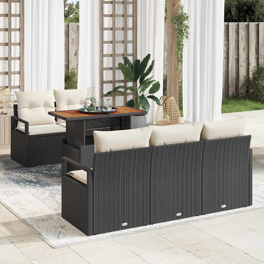 Set Divano da Giardino con cuscino 6 pcs Nero e crema