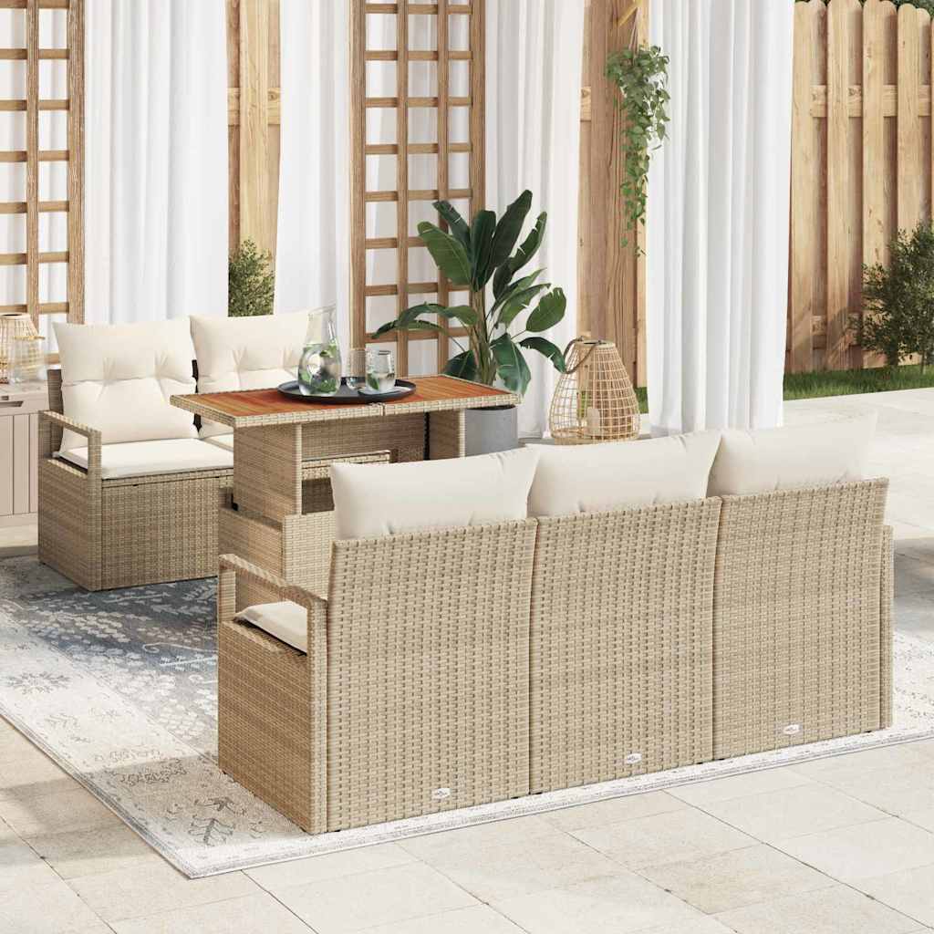 Set Divano da Giardino 6 pz 5-Numero di posti beige e panna