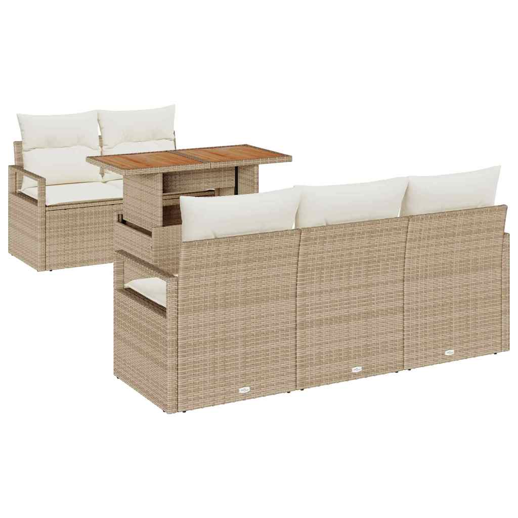 Set Divano da Giardino 6 pz 5-Numero di posti beige e panna