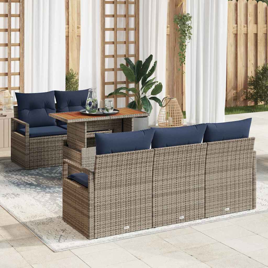 Set Divano da Giardino con cuscino 6 pcs grigio e blu navy | homemem39