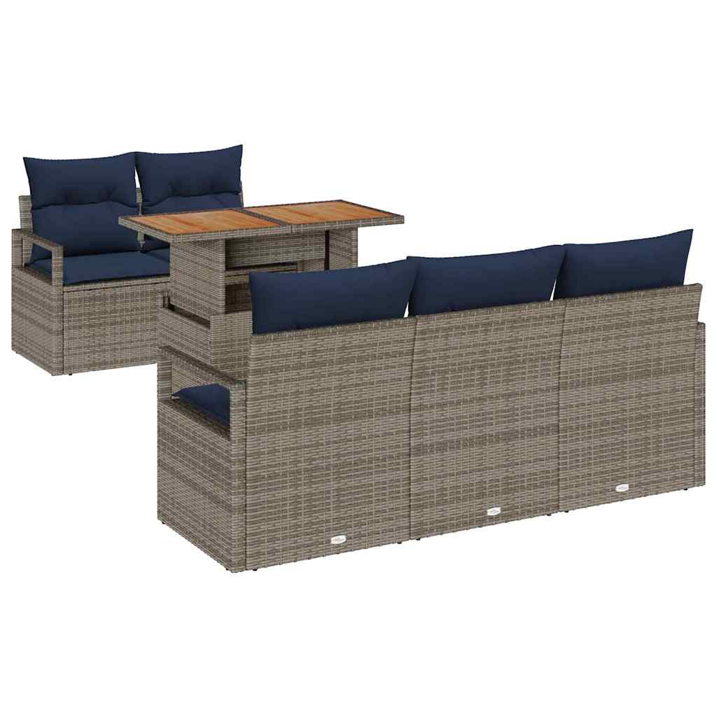 Set Divano da Giardino con cuscino 6 pcs grigio e blu navy | homemem39